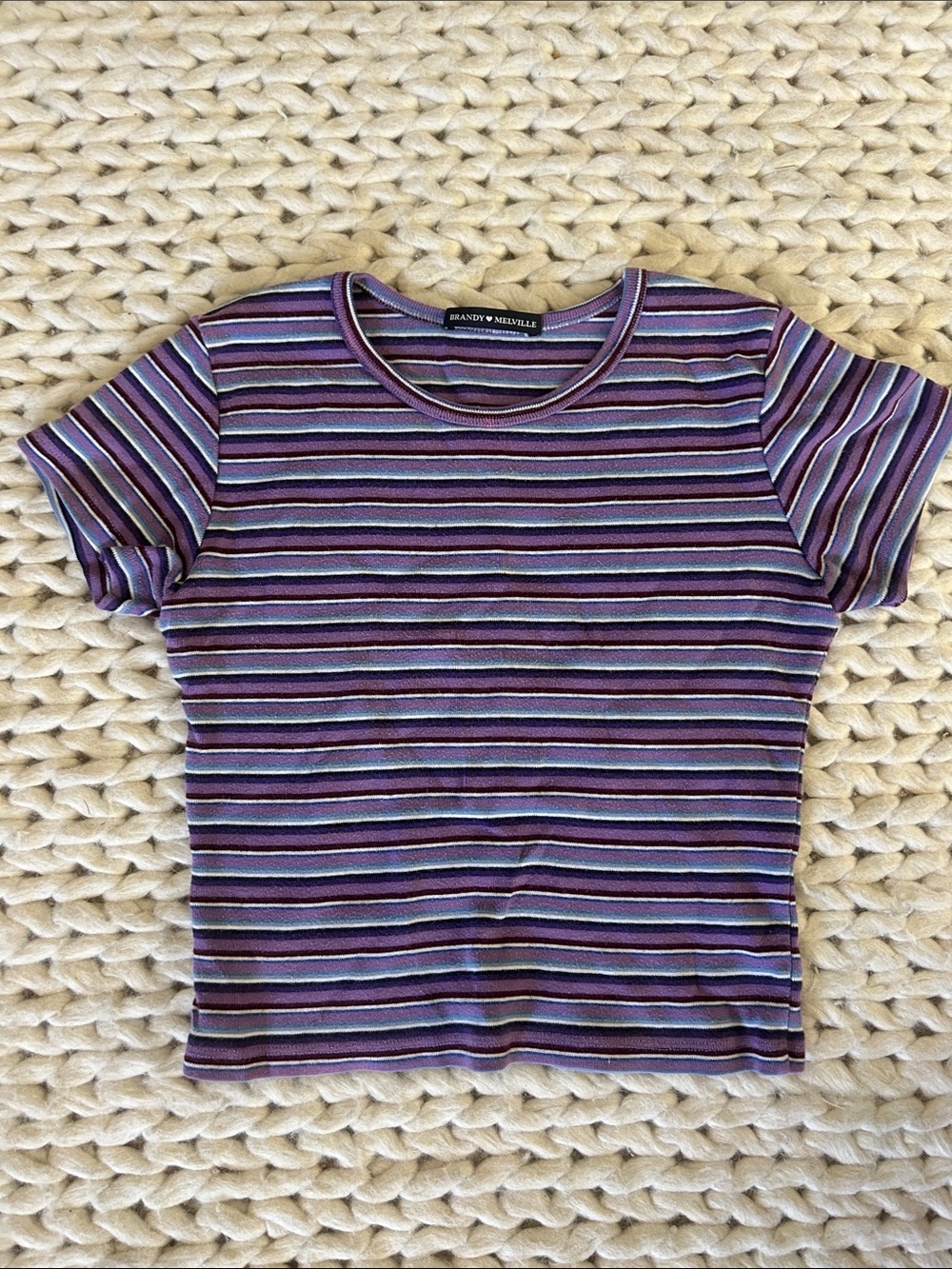Brandy Melville Purple Striped Short Sleeve Tee